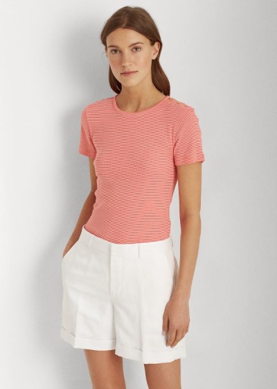 Women's Ralph Lauren Button-Trim Striped Cotton Tops | 612483CBY